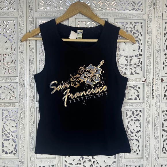 Vintage Black & Gold Ribbed San Francisco California Graphic Tank Top Sz M/L - Picture 1 of 4